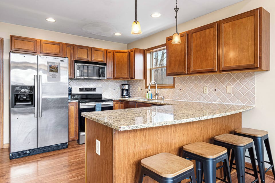 Fully stocked kitchen.