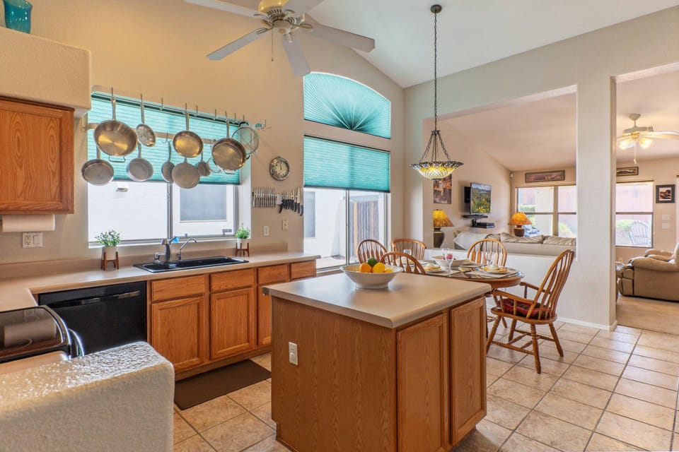 Your chef will enjoy working in our well stocked kitchen.