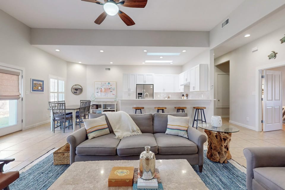 open living, kitchen and dining space