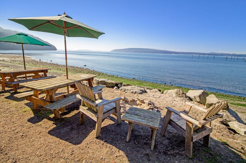 Beachfront picnic table and firepit