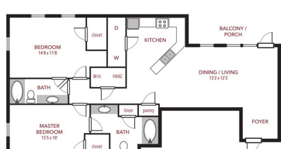 Our floor plan.  Each room has a private bathroom. 