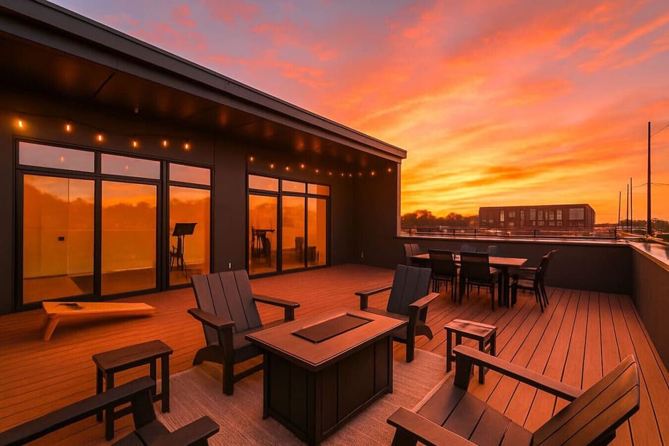 Rooftop patio with ample outdoor seating