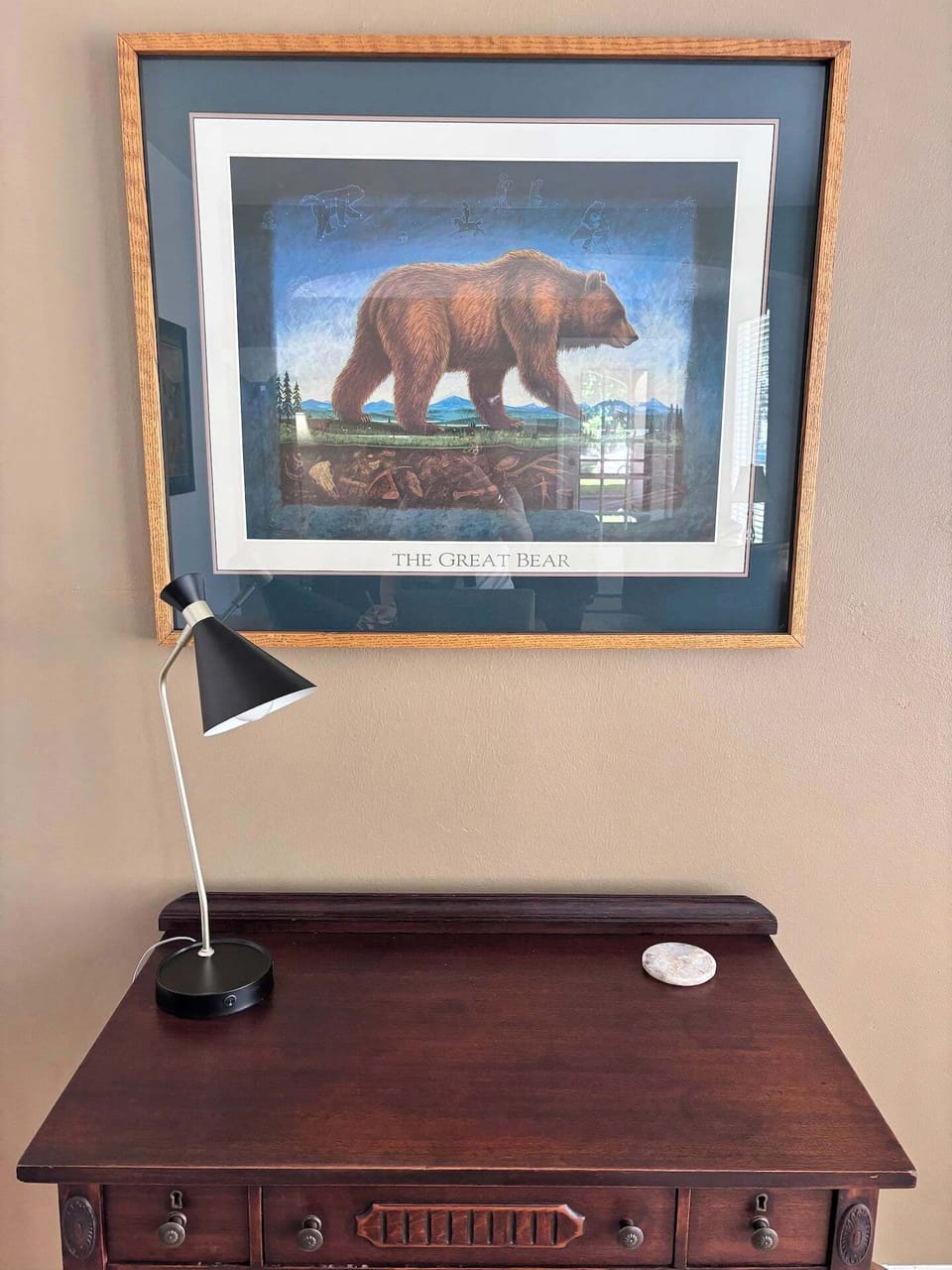 Utilize the dedicated workspace to work remotely or send a note in classic form. Power strip provided to prevent awkwardly searching for a free outlet. 
