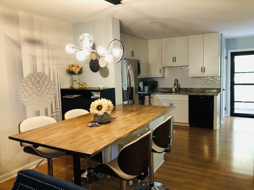 Kitchen/dining room.  View from the living room.