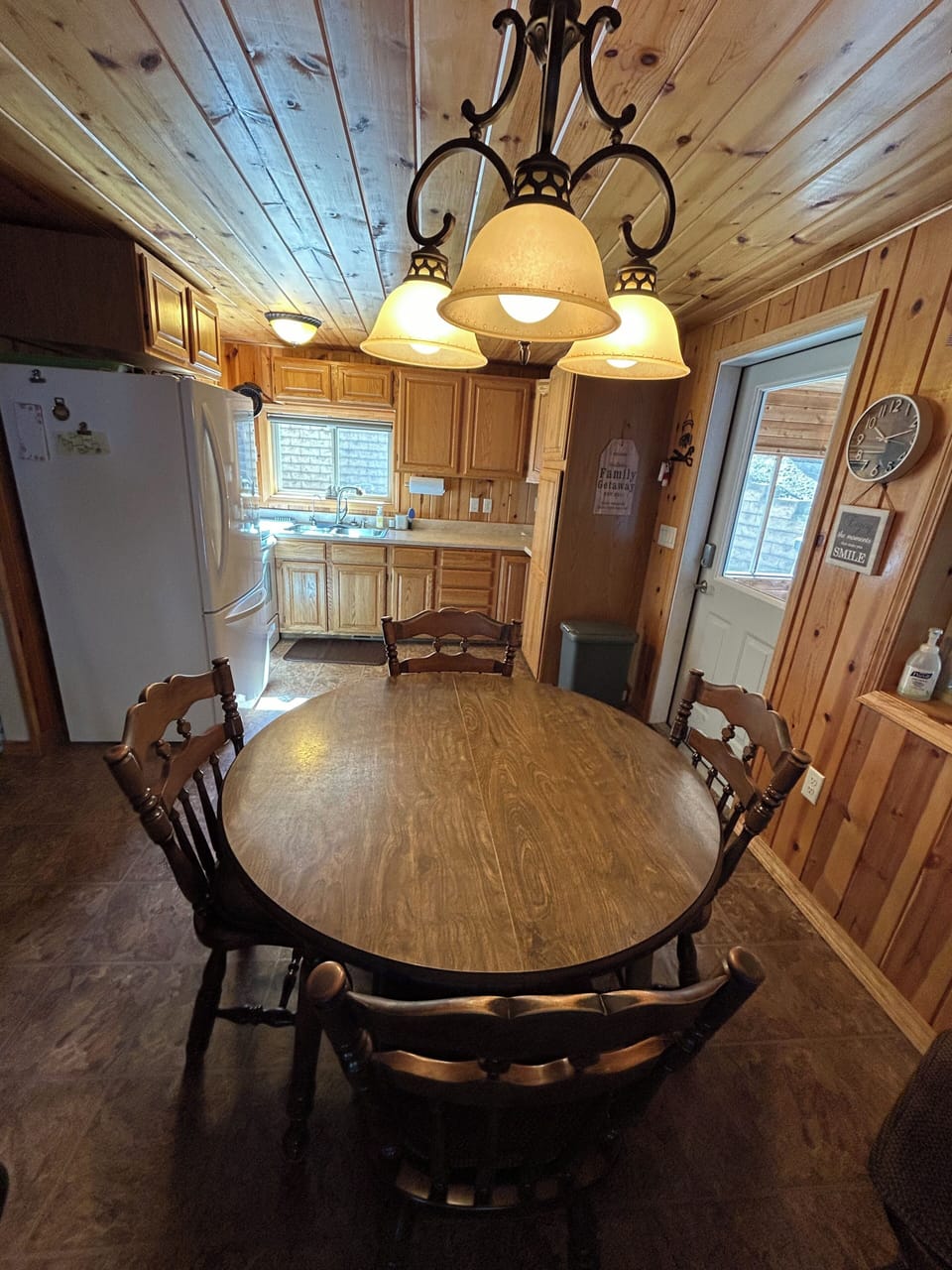 Dining table off kitchen bigger table upstairs