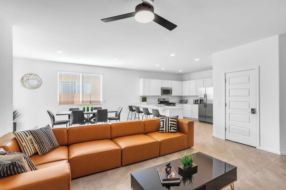 Living Room with large supple leather sectional 