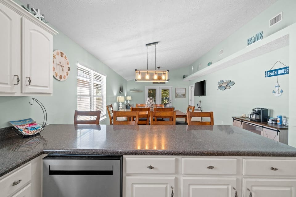 View of the dining and living areas from the kitchen