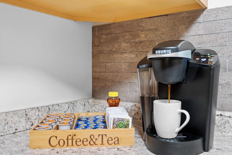 Complimentary coffee and tea provided.