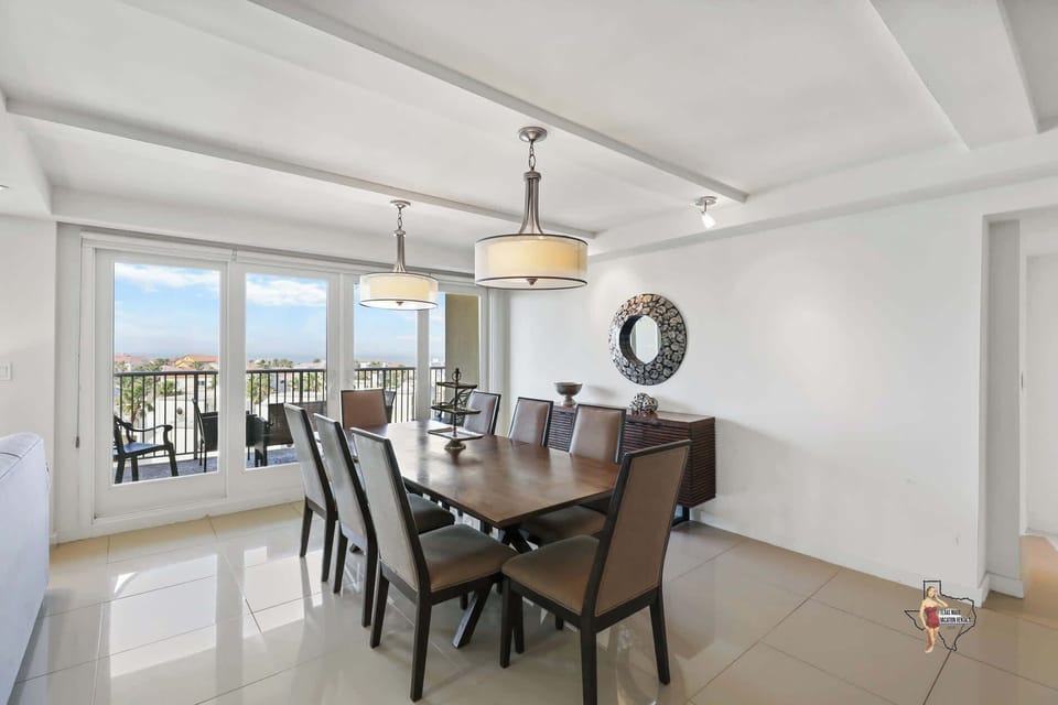 A comfortable dining area designed for eight.
