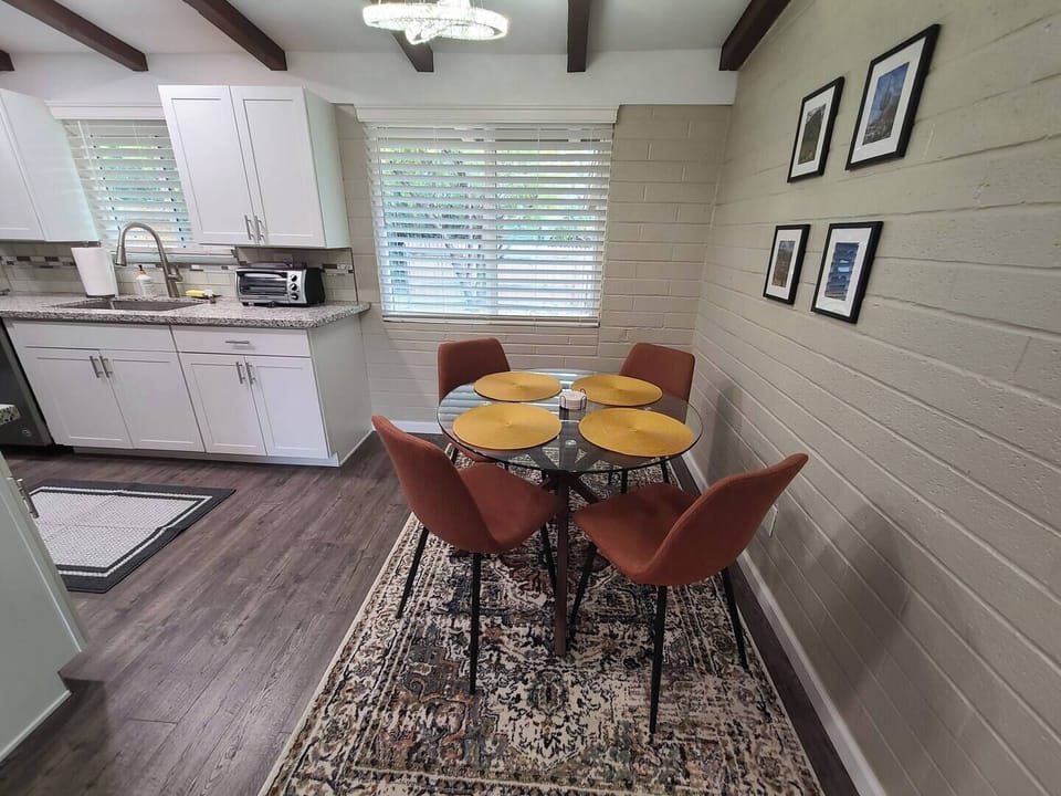 Comfy seating for four, or a flexible workspace. 