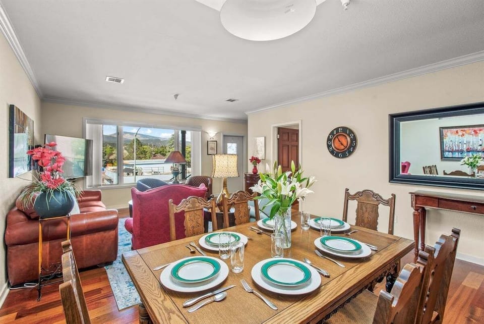 Open-concept living, dining, and kitchen area.