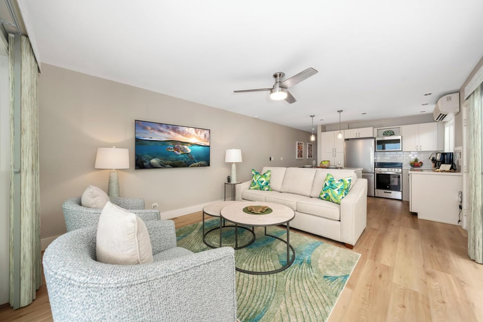 Open layout connects living room and kitchen