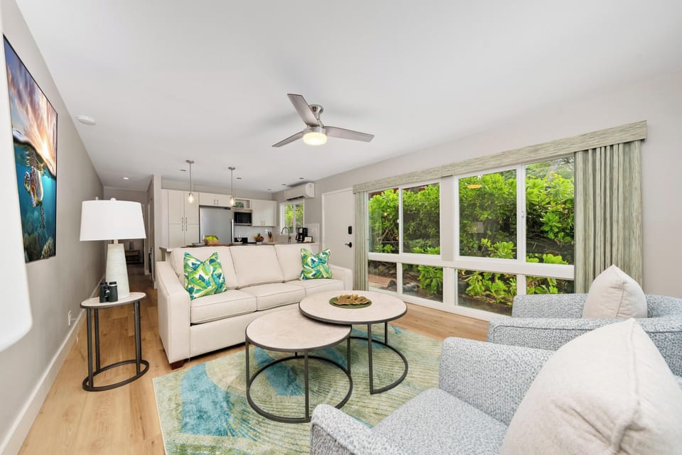Open layout connects living room and kitchen