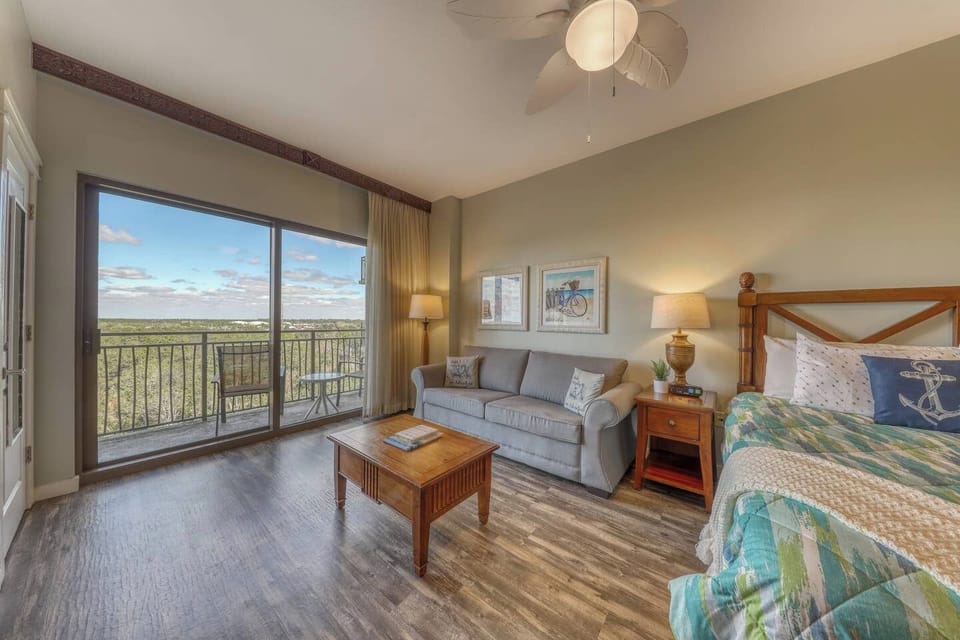 Beautiful king bed and comfortable living area!
