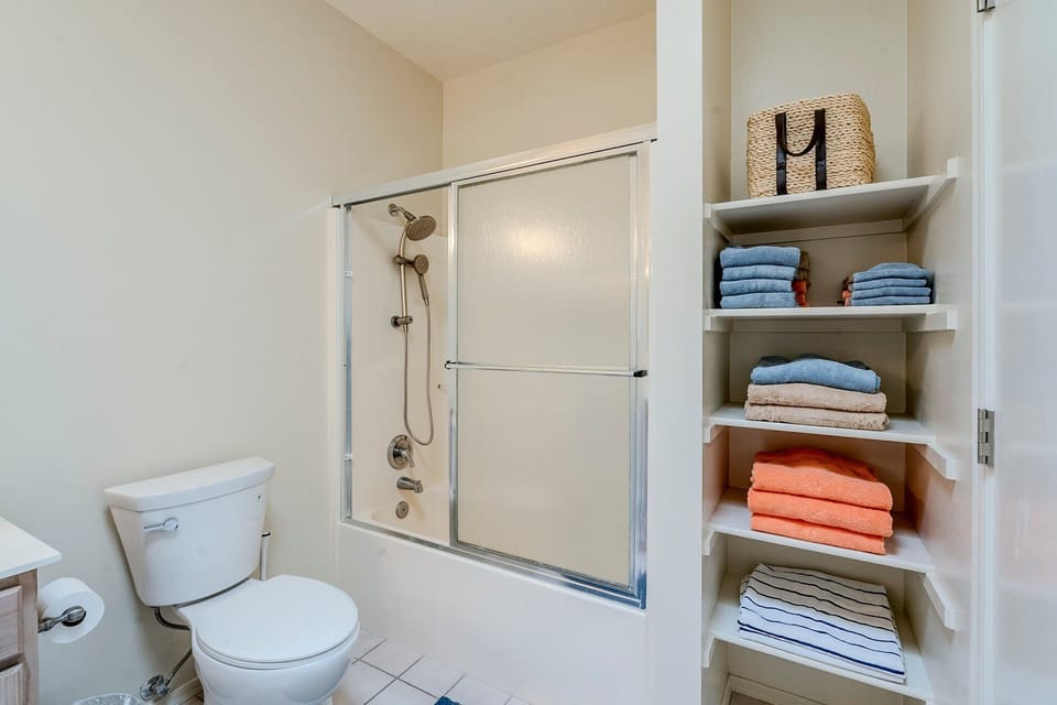 Tub Shower & linen cabinet