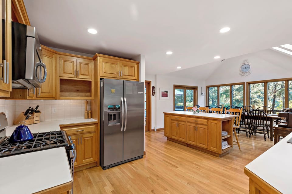 Entering the home, you are met with an open concept kitchen and dining room.