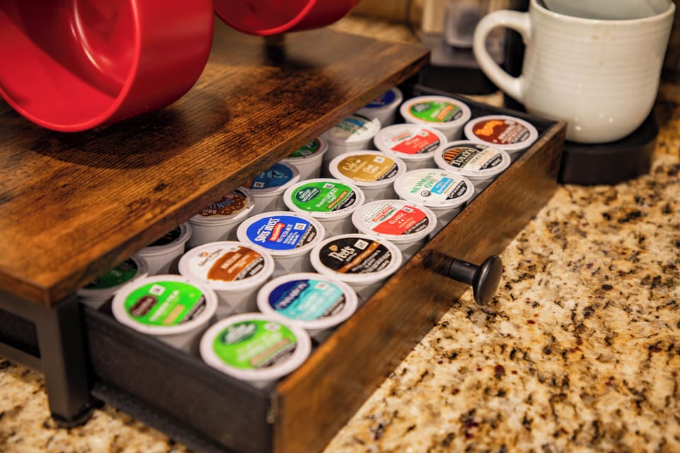 An array of coffee capsules