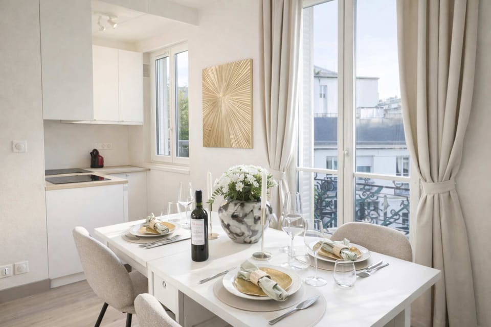 A modern dining table for four, also convenient as a work table.
