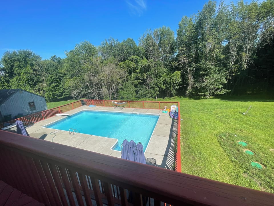 View of the pool from the deck.
