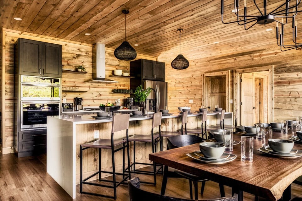 The kitchen island has extra dining space if needed!