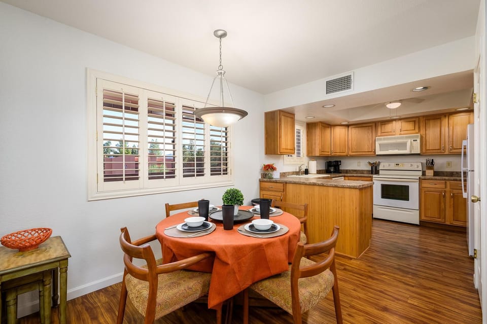 Dining table also subs as a perfect game table.