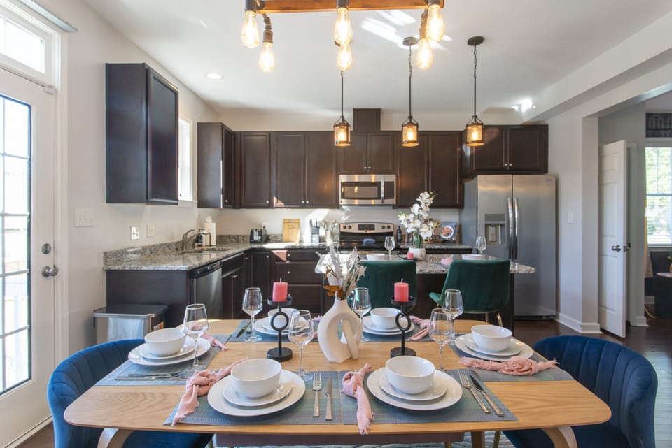 The dining area is next to the kitchen