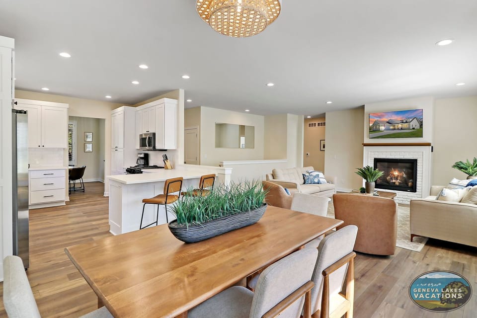 Main living with fully-equipped kitchen, dinette, and entertainment area.