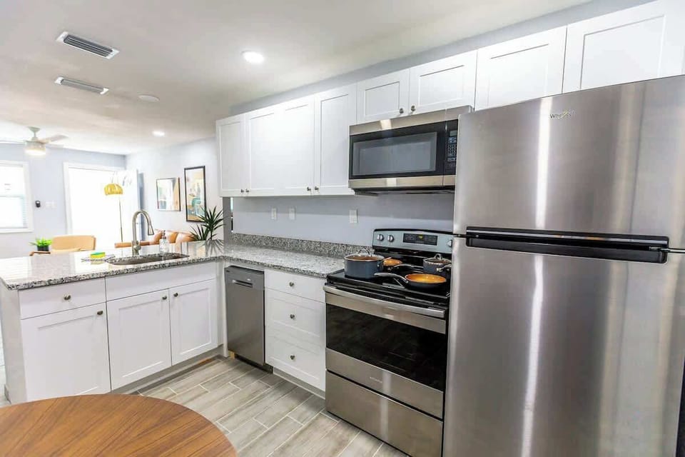 Stainless steel appliances and ample counter space await.