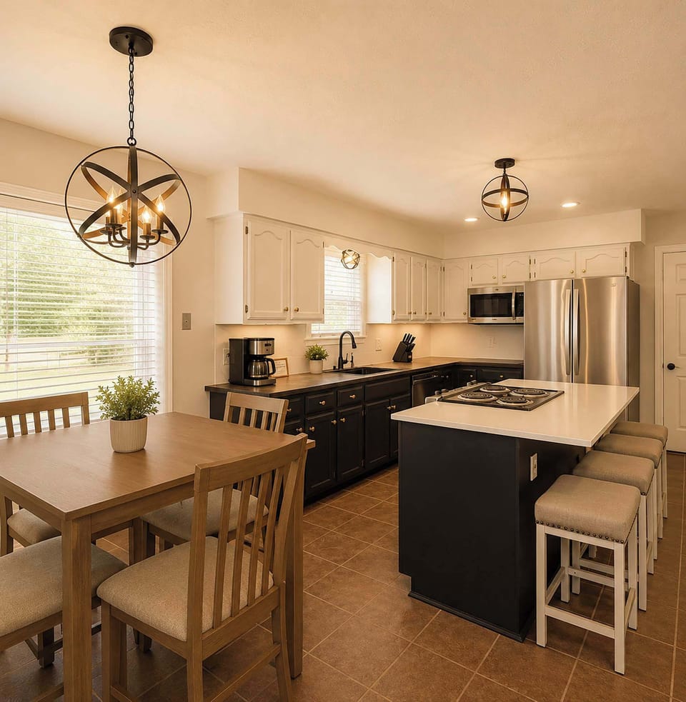 Table with seating for 4 and additional counter seating