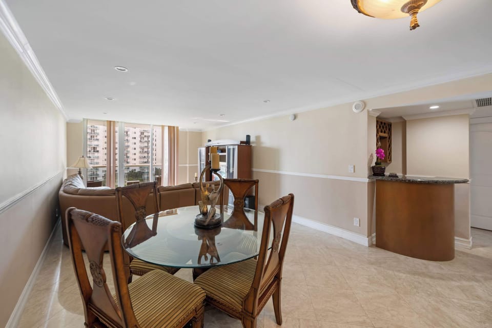 Dine in comfort at the table, which seats four