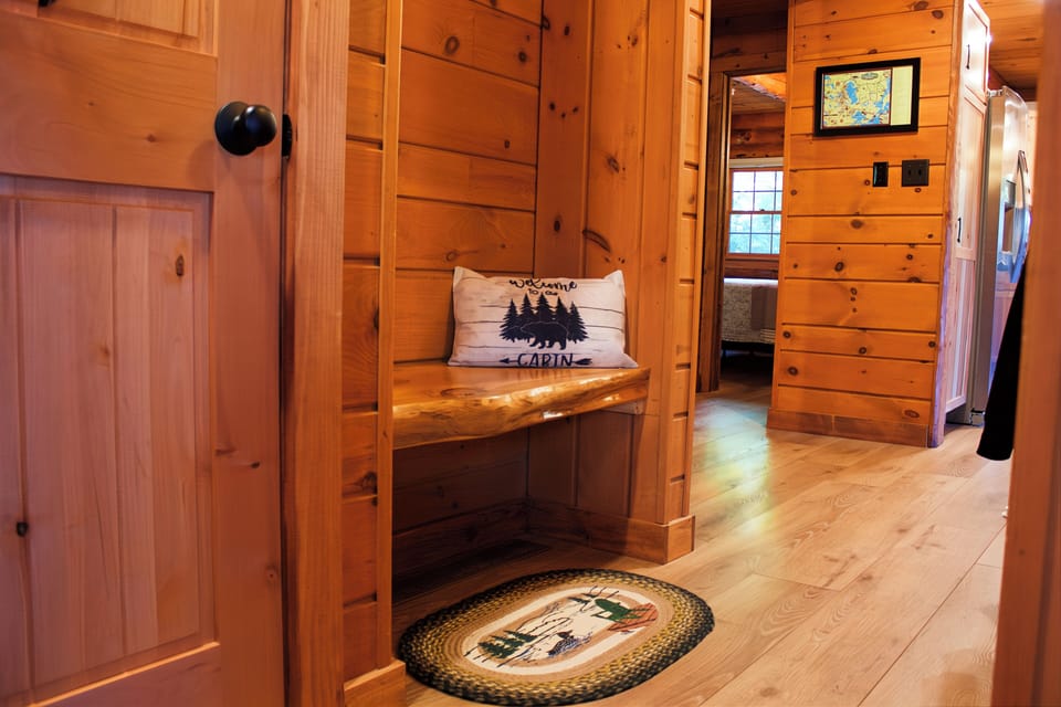 Have a seat on our custom made bench from a local woodcarver.