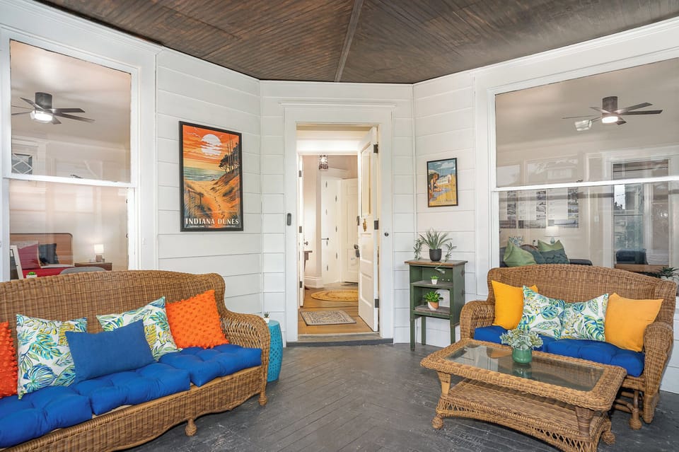 Kick back and soak in the charm of our enclosed front porch while you sip your morning coffee