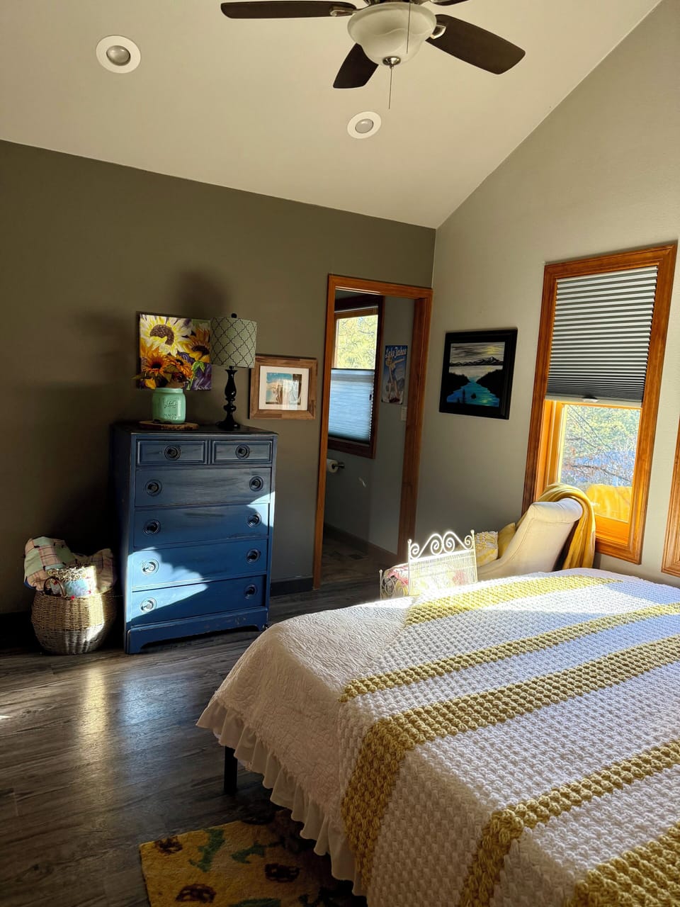 BR 1 with King Bed and connected bathroom. Door to the large open deck