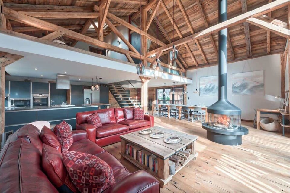 Loft style chalet with open master suite mezzanine level above.