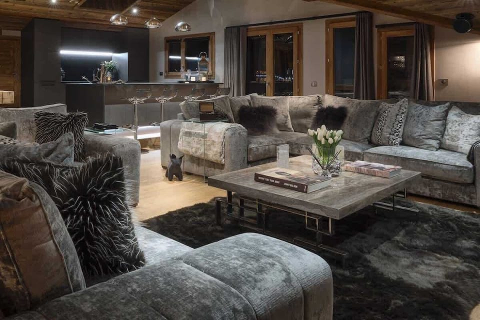The first floor living room and kitchen