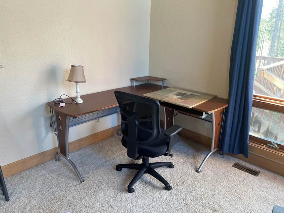Dedicated work space with monitor and keyboard (not in photo)