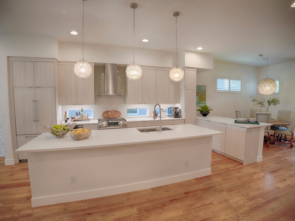 The spacious island has four counter stools (not pictured).