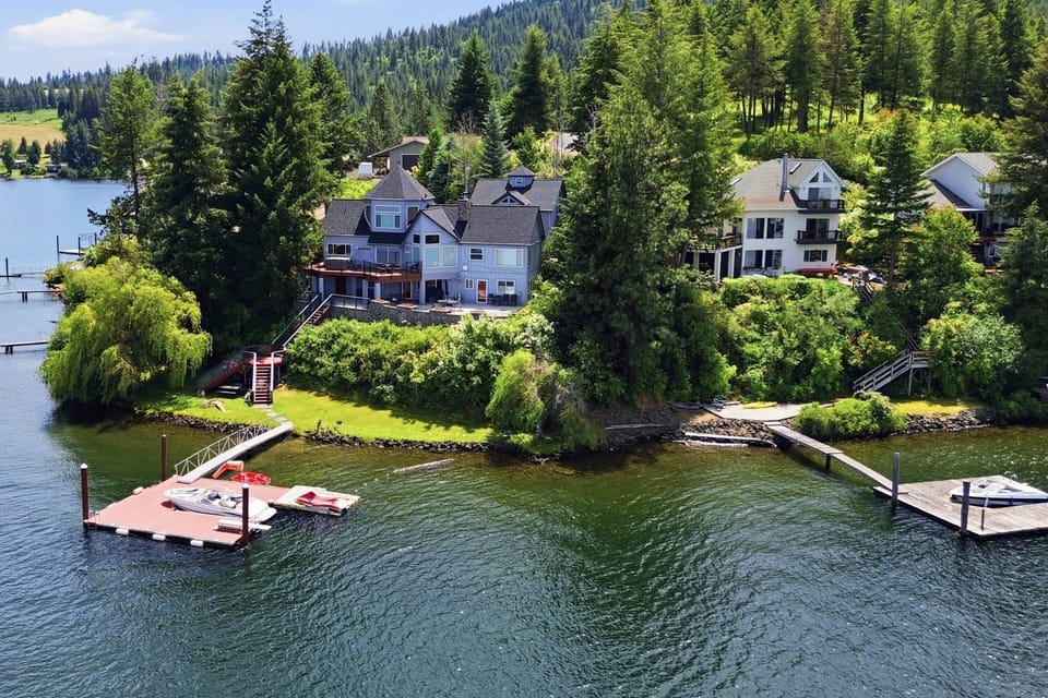 Private dock with beach and swimming area