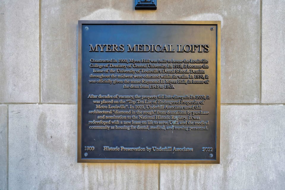 Historical significance preserved—it was once home to the Louisville College of Dentistry, established in 1900, and has been revitalized for modern living.