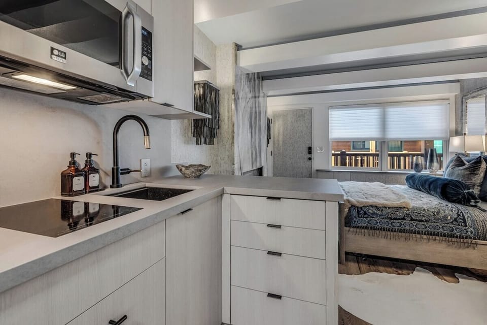 Perfectly-appointed kitchenette for simple meals at home.