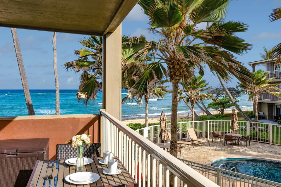 The oceanfront lanai is ideal for relaxing and soaking in breath