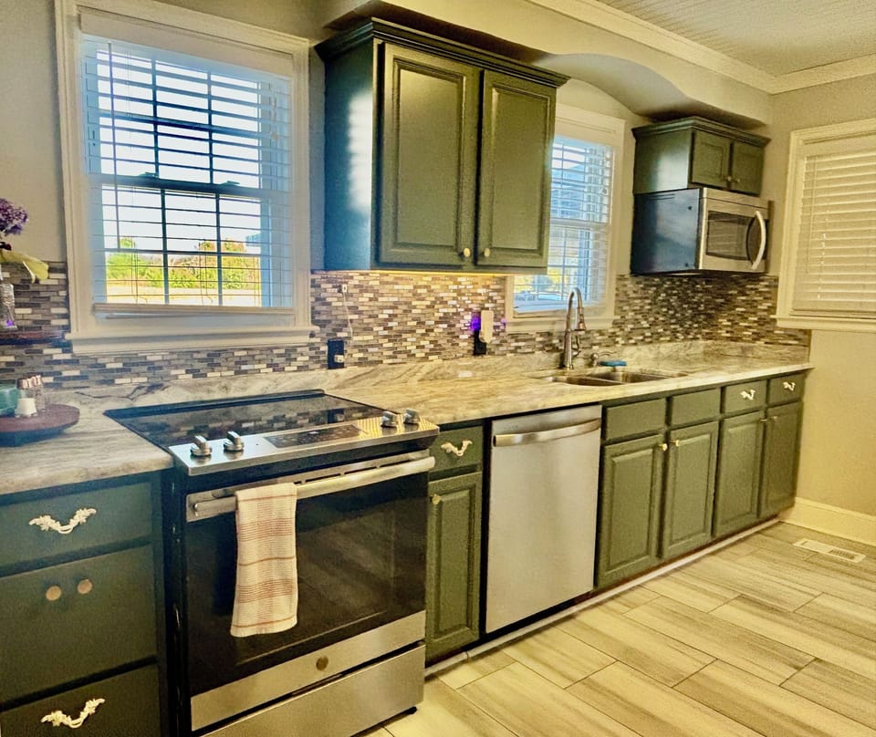 Newly renovated kitchen with all new appliances and amenities for cooking
