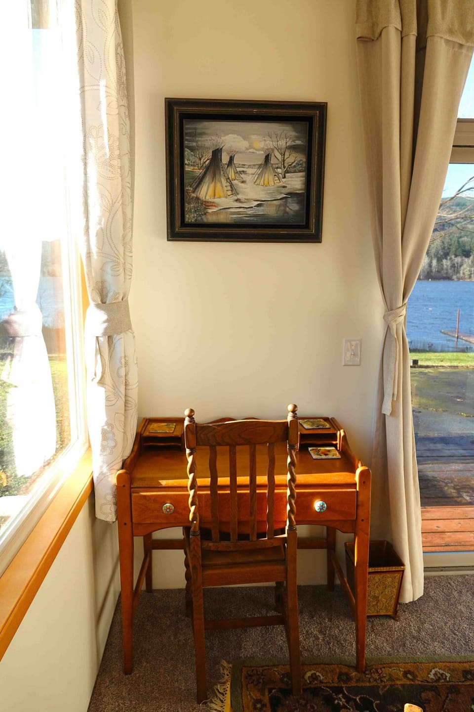 Bedroom 2 has a desk and fantastic views of Lake Pleasant 