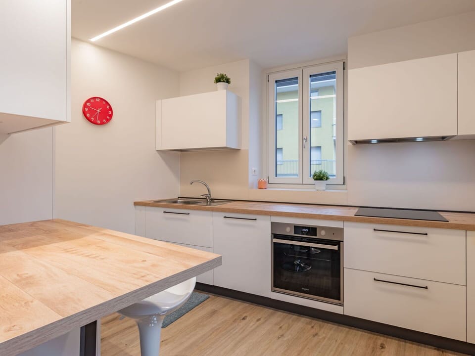 Cabinetry, Furniture, Countertop, Building, Kitchen, Table, Wood, Interior Design, Kitchen Stove, Architecture