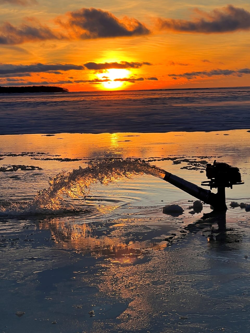 Sunset while making ice
