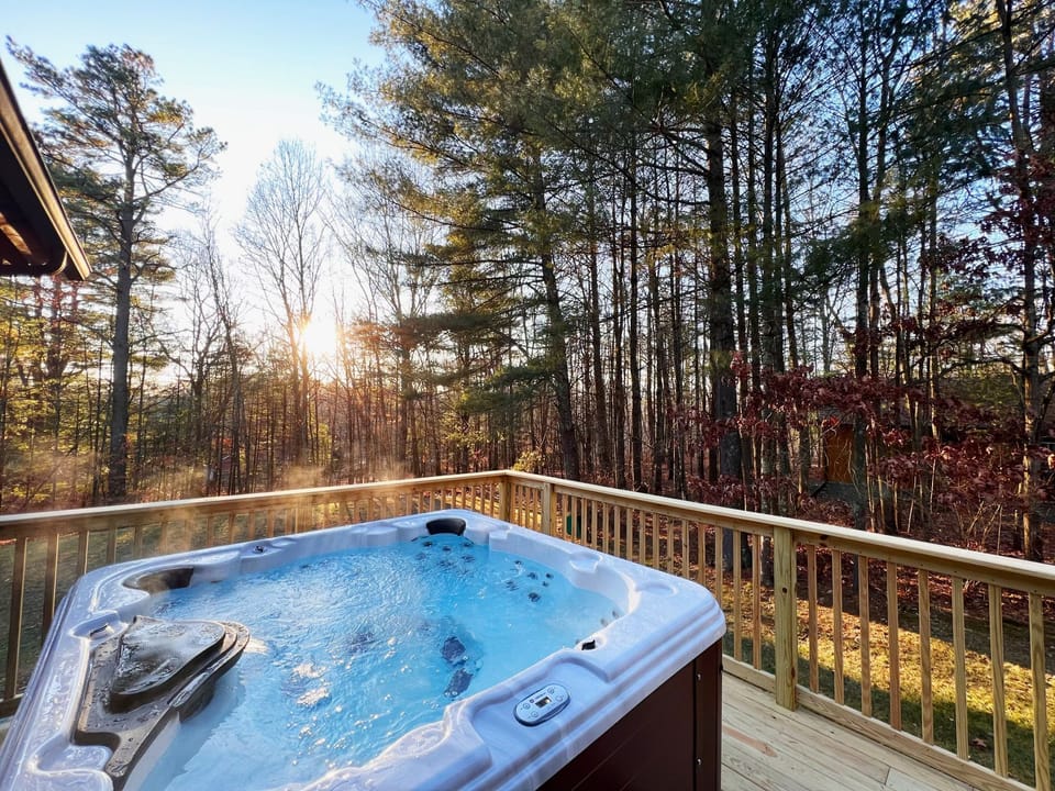 Unwind in your own private hot tub, nestled on the deck of our secluded cabin.