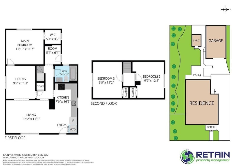A 2D view of the entire space. Notice the 3 large bedrooms, full dining room and living room! Over 1000 sq. ft of living space.