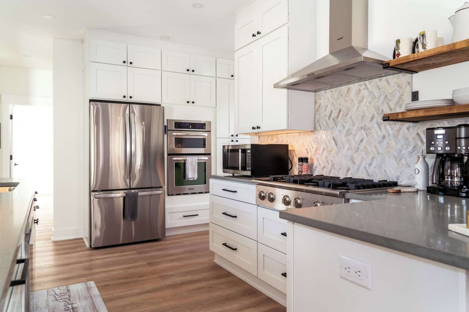 Fully equipped kitchen with stainless steel appliances