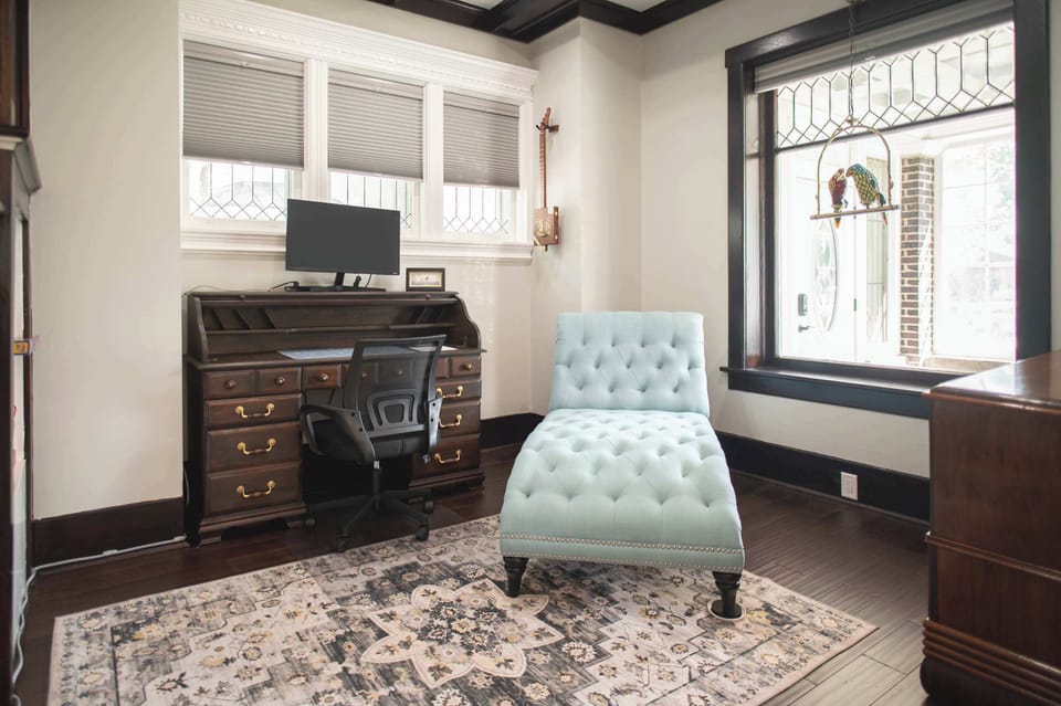 The main-level office area is a perfect spot for catching up on emails