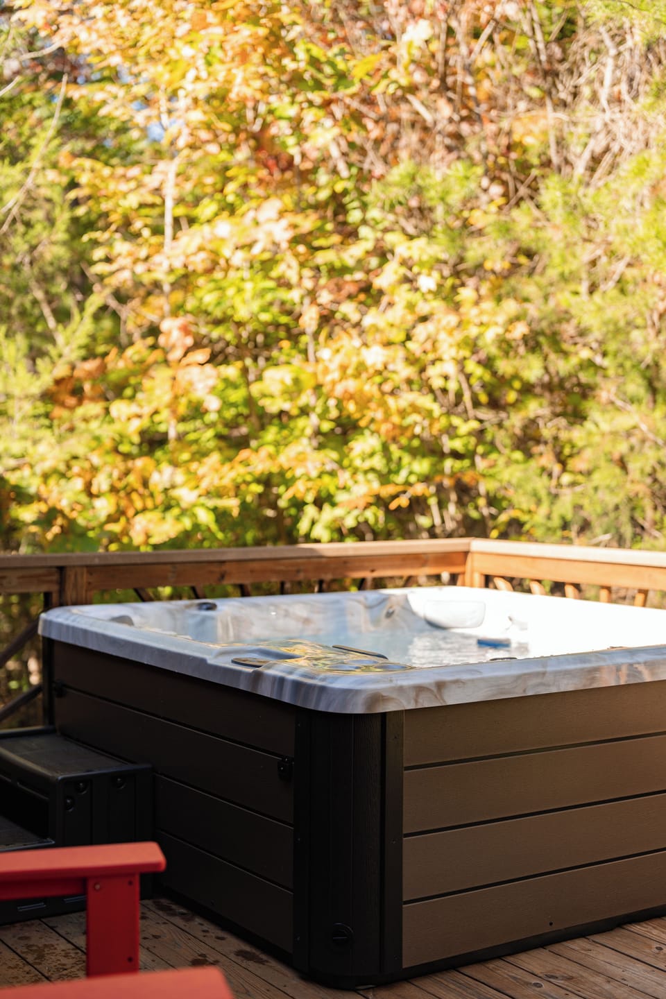 Back porch with 6 person hot tub